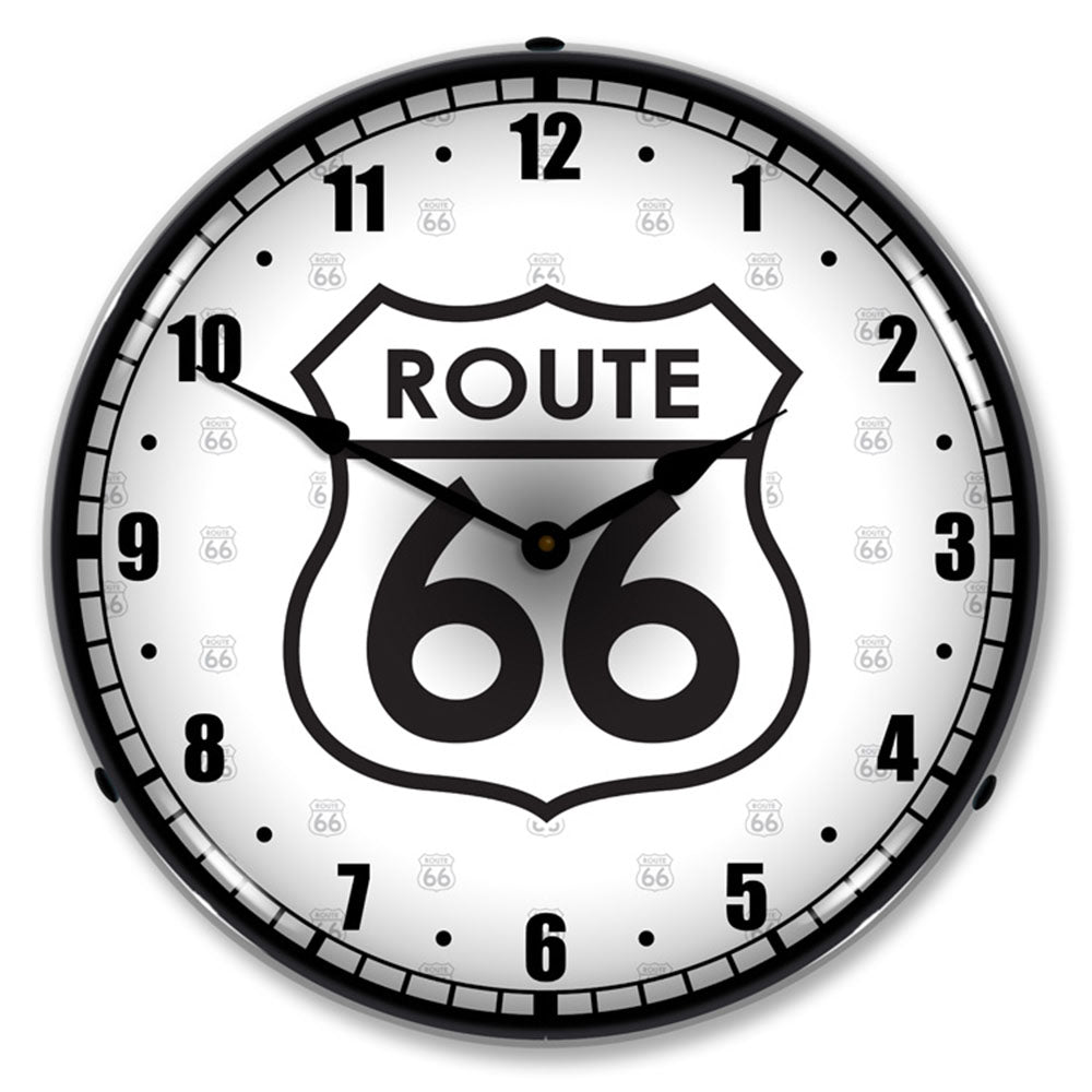 Route 66 Retro 14" LED Wall Clock – Backlit Vintage Neon-Style Quartz Timepiece