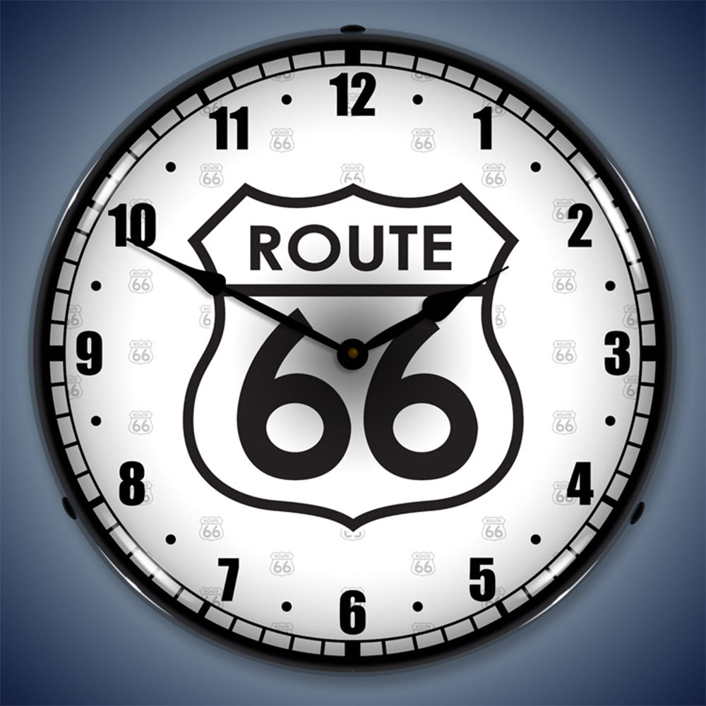 Route 66 Retro 14" LED Wall Clock – Backlit Vintage Neon-Style Quartz Timepiece