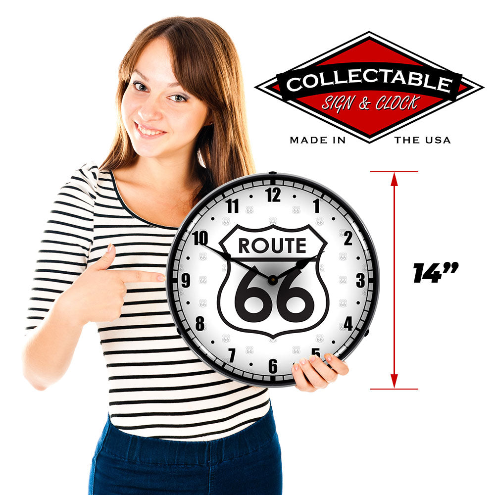 Route 66 Retro 14" LED Wall Clock – Backlit Vintage Neon-Style Quartz Timepiece