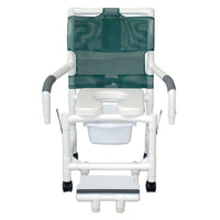 MJM Shower Chair With Soft Seat Deluxe Elongated, Dual Drop Arms, Sliding Footrest, and Square Pail