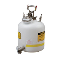 Justrite Disposal Can With Faucet, Quick-Disconnect, Stainless Steel Fittings For 1/4-In Tubing, 5 Gallon, Polypropylene