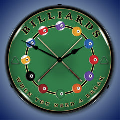 Billiards "When You Need A Break" 14" LED Wall Clock