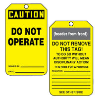 JJ Keller "CAUTION Do Not Operate This Equipment" Plastic Safety Tag (Pack of 10)