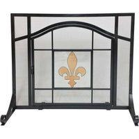 Dagan Black Wrought Iron with Glass Fleur De Lis Fireplace Panel Screen