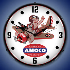 American Amoco Aviation Tested Gasoline 14" LED Wall Clock