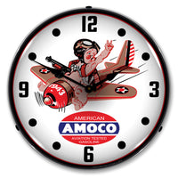 American Amoco Aviation Tested Gasoline 14" LED Wall Clock