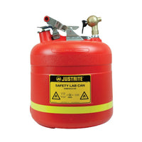 Justrite 5-Gallon, Polyethylene Dispensing Safety Can, Stainless Steel Hardware, Top Self-Close Brass Faucet, Flame Arrester
