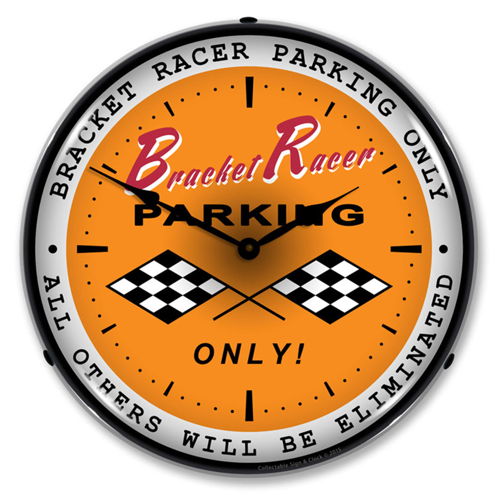 Bracket Racer Parking Only "All Others Will be Eliminated" 14" LED Wall Clock