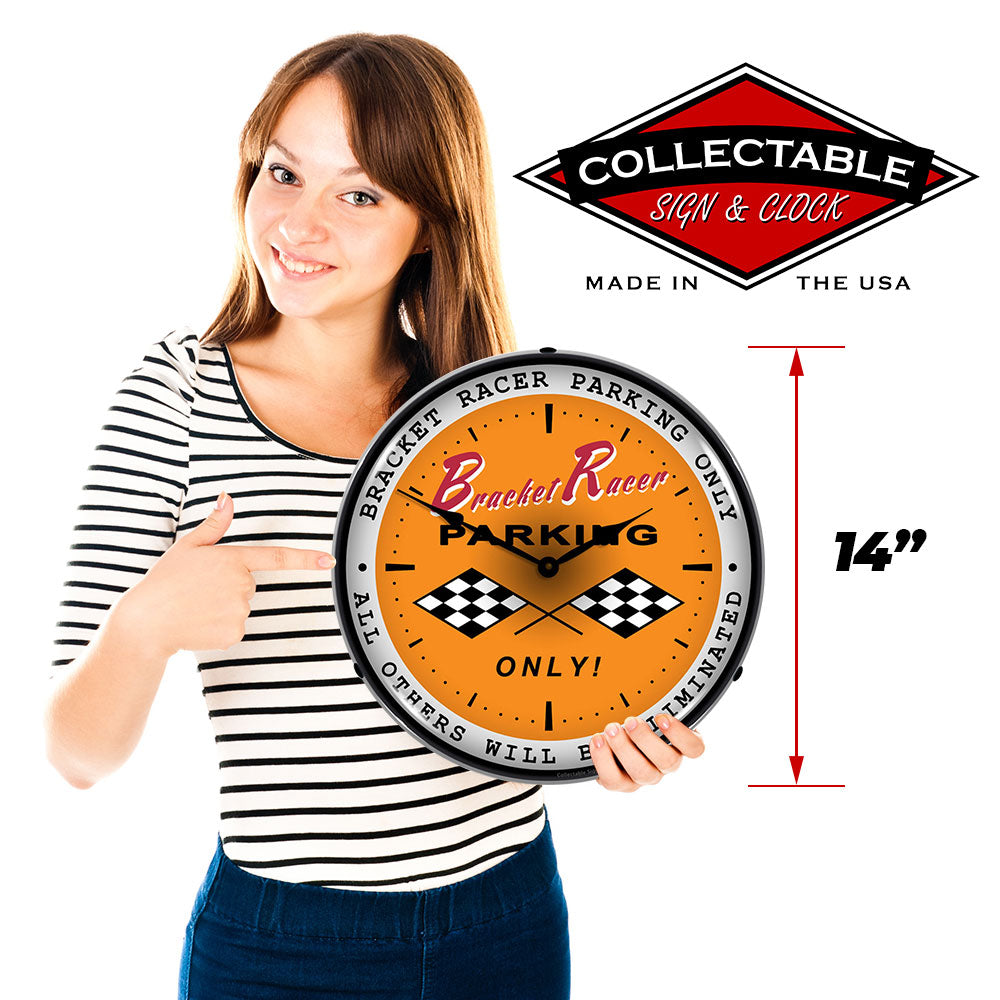 Bracket Racer Parking Only "All Others Will be Eliminated" 14" LED Wall Clock