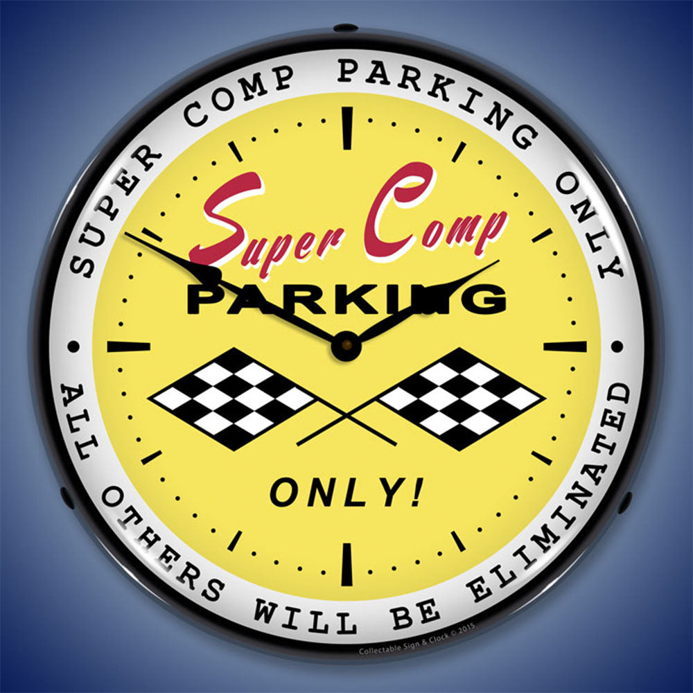 Super Comp Parking Only "All Others Will be Eliminated" 14" LED Wall Clock