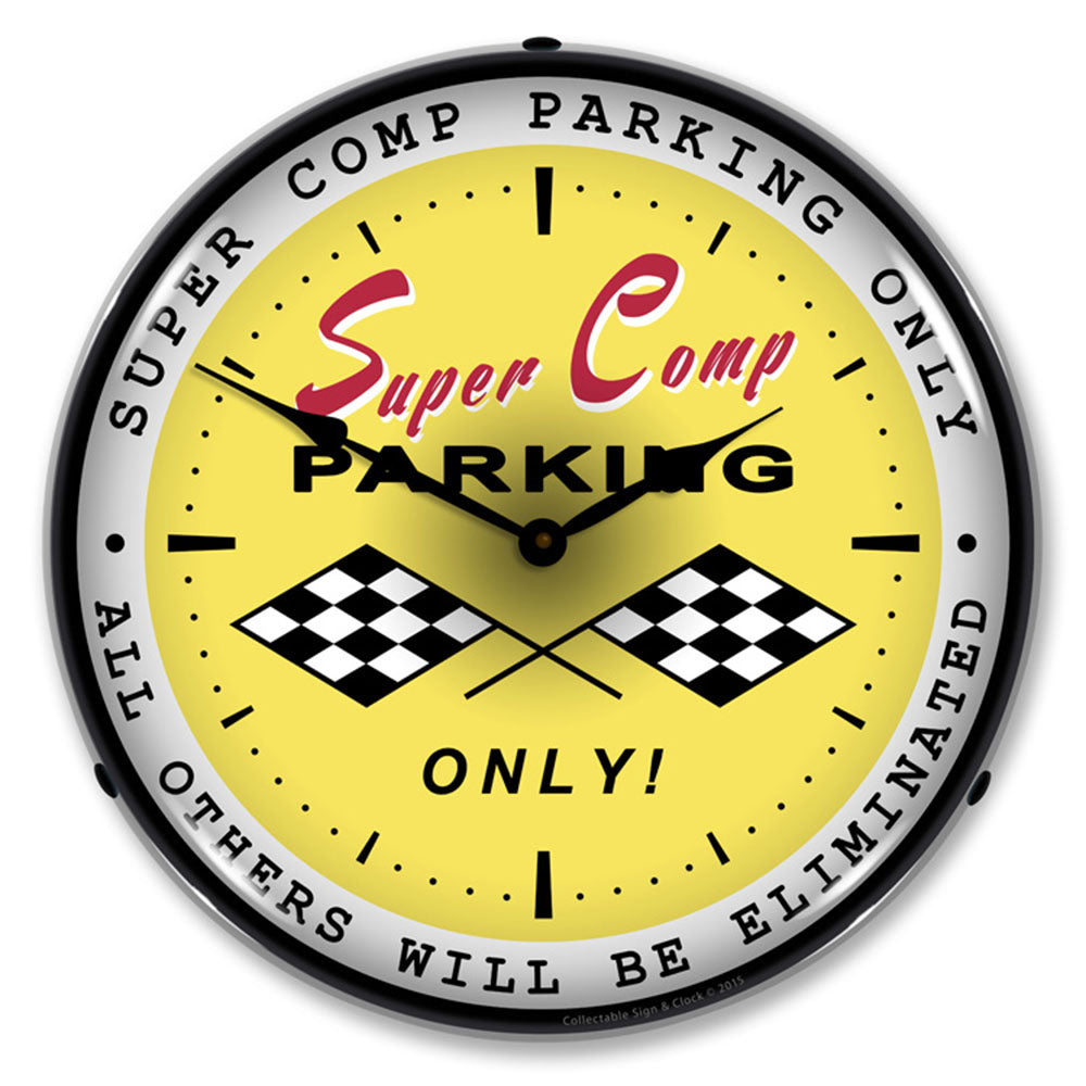 Super Comp Parking Only "All Others Will be Eliminated" 14" LED Wall Clock