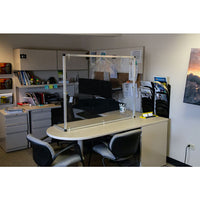 Justrite 3' X 4' Counter/Desktop Workspace Cough And Sneeze Guard, PVC In Aluminum Frame