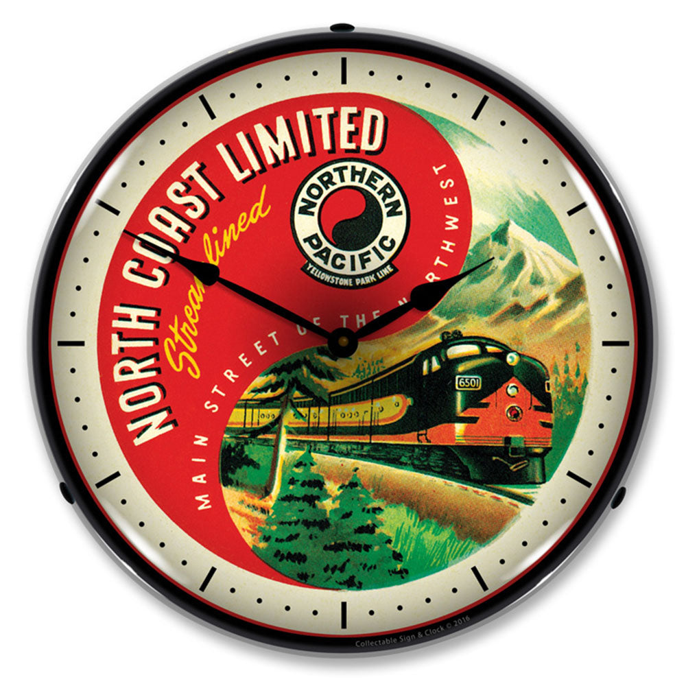 Northern Pacific "North Coast Limited" 14" Backlit LED Wall Clock – Industrial Railroad Heritage Display