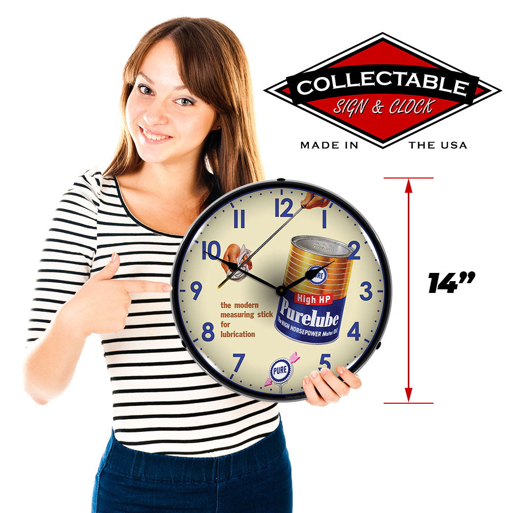 Purelube High HP Motor Oil 14" LED Wall Clock | Backlit Garage Art