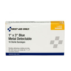 First Aid Only 1" x 3" Blue Metal Detectable Fabric Bandages, 16 Per Box
