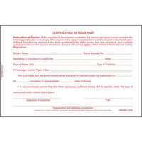 JJ Keller Certification of Road Test Form with Wallet Card