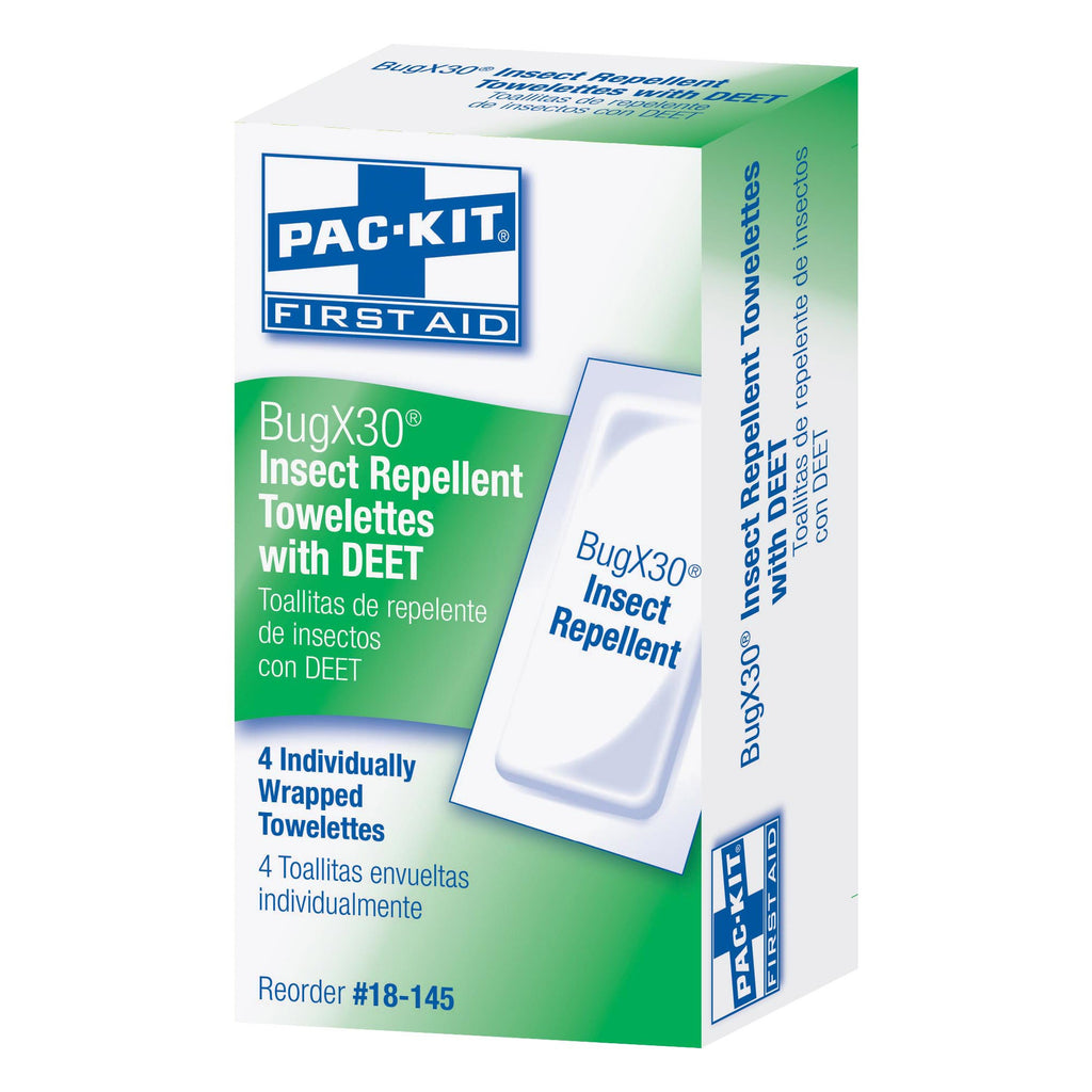 First Aid Only BugX3 Insect Repellent Wipes DEET, 4 Per Box
