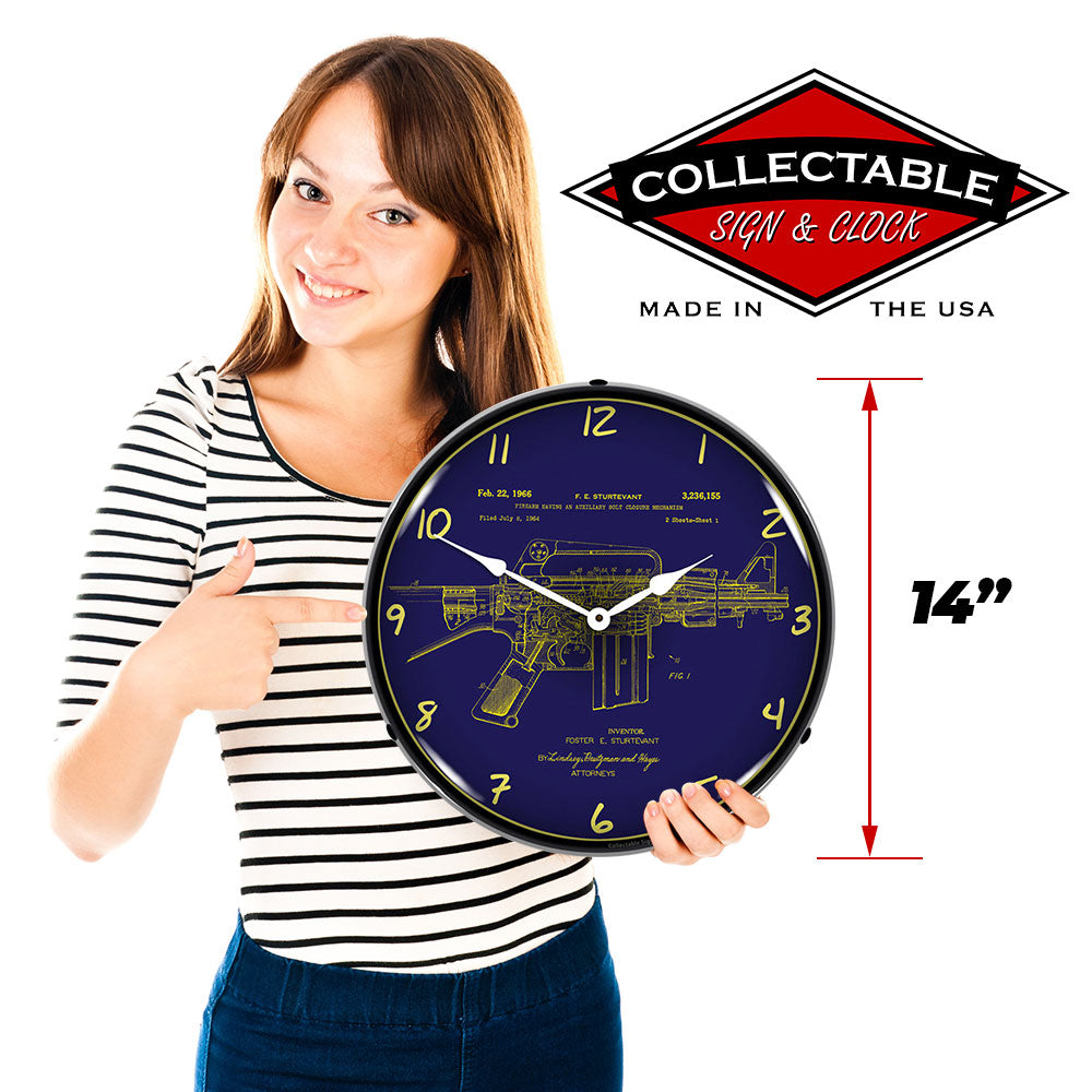 AR-15 Armalite Rifle Patent 14" LED Wall Clock