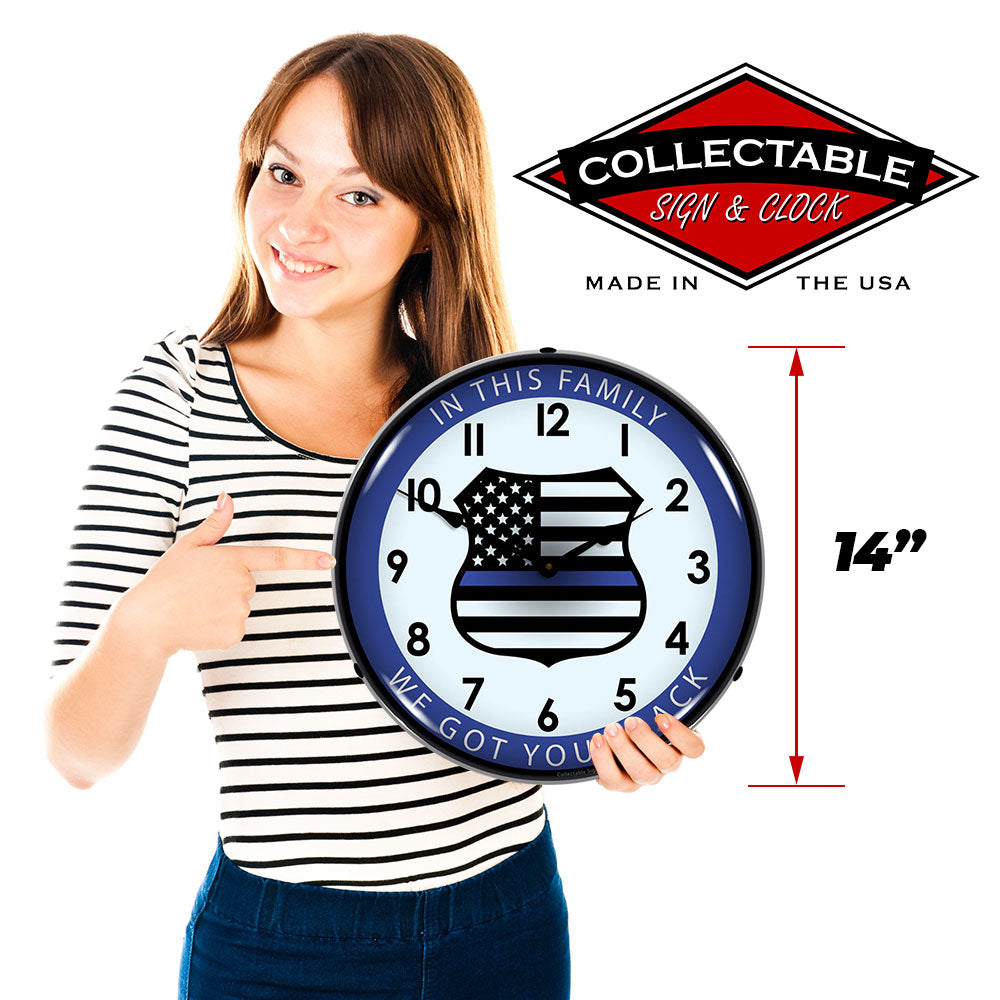 Thin Blue Line "In This Family We Got Your Back" 14" LED Wall Clock
