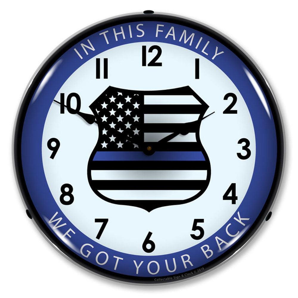 Thin Blue Line "In This Family We Got Your Back" 14" LED Wall Clock