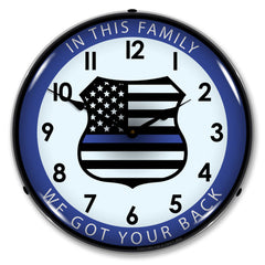 Thin Blue Line "In This Family We Got Your Back" 14" LED Wall Clock