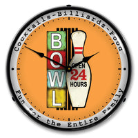 Bowling Open 24 Hours 14" LED Wall Clock