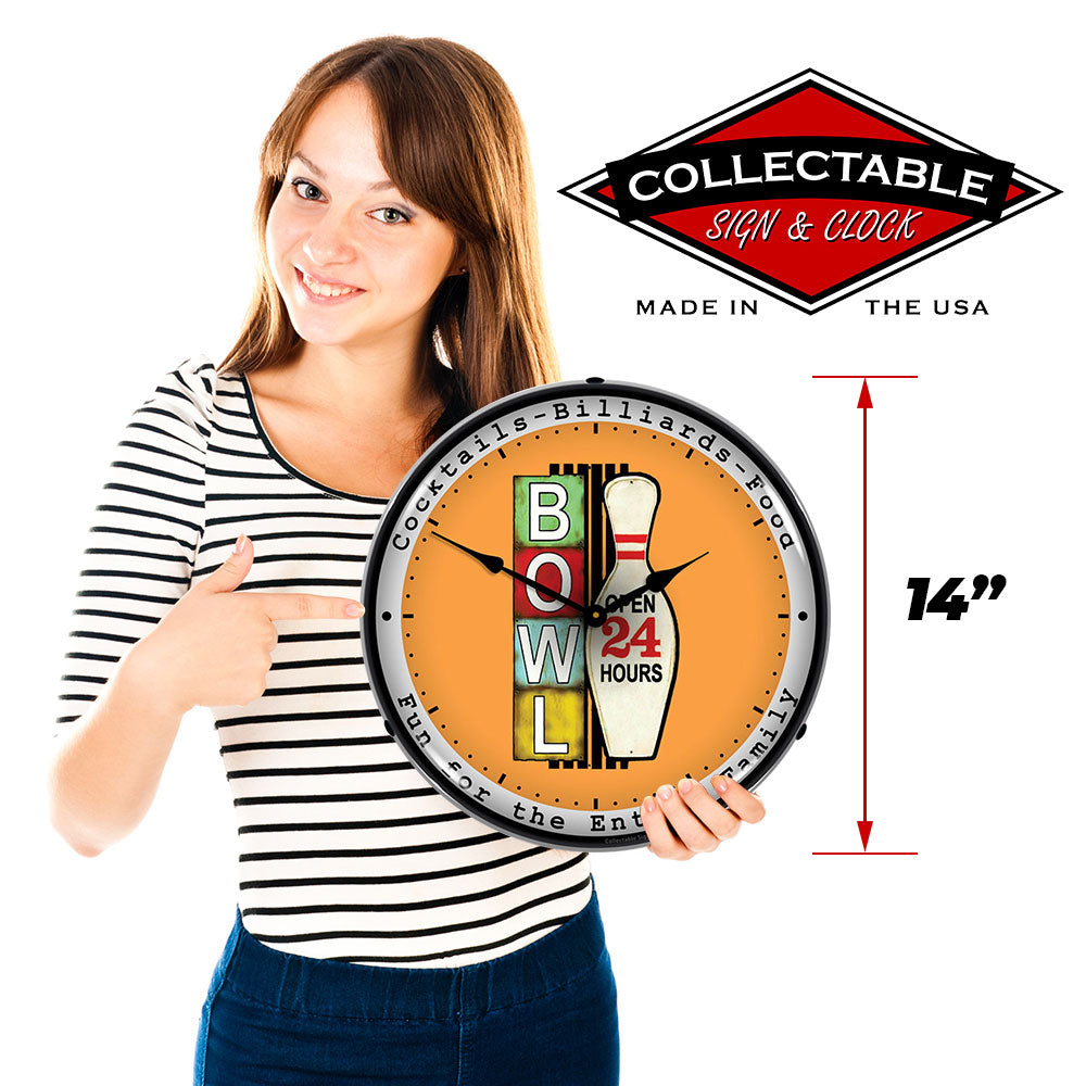 Bowling Open 24 Hours 14" LED Wall Clock