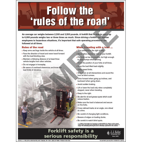 JJ Keller Forklift Safety - Workplace Safety Advisor Poster - 