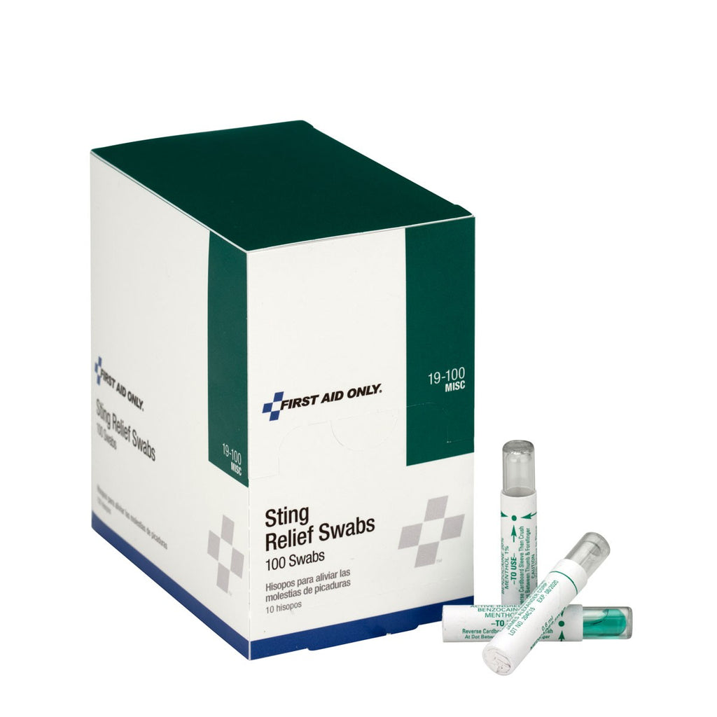First Aid Only 19-002 Sting Relief Swabs | Medicated Topical Analgesic, 100 Per Box
