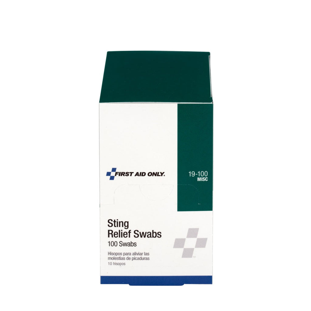 First Aid Only 19-002 Sting Relief Swabs | Medicated Topical Analgesic, 100 Per Box