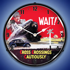 Cross Crossings Cautiously Railroad Safety 1 14" LED Wall Clock