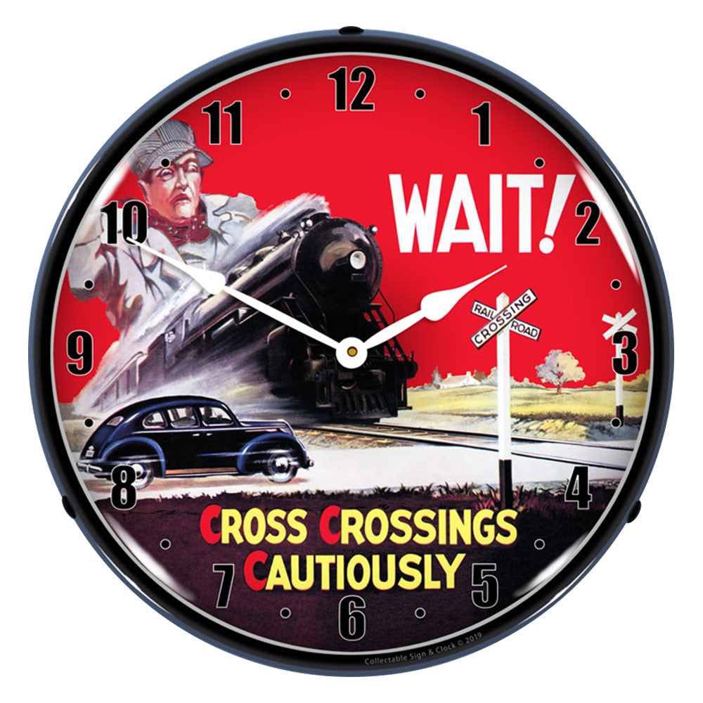 Cross Crossings Cautiously Railroad Safety 1 14" LED Wall Clock