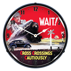 Cross Crossings Cautiously Railroad Safety 1 14" LED Wall Clock