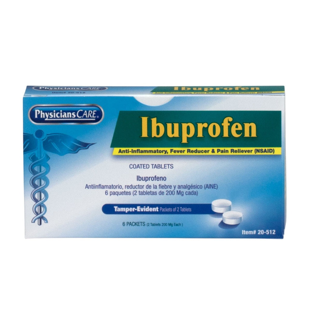 First Aid Only Physicians Care Ibuprofen Pain Reliever, 200mg, 6 Tablets