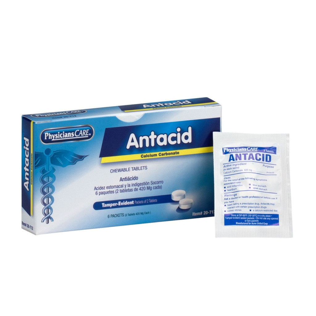 First Aid Only Physicians Care Antacid, 6 Packets of 2 Tablets