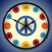 Flower Power Peace Sign 14" LED Wall Clock