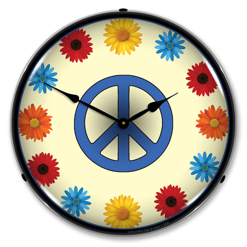 Flower Power Peace Sign 14" LED Wall Clock