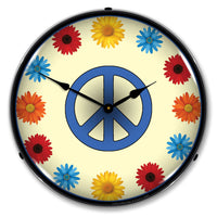 Flower Power Peace Sign 14" LED Wall Clock