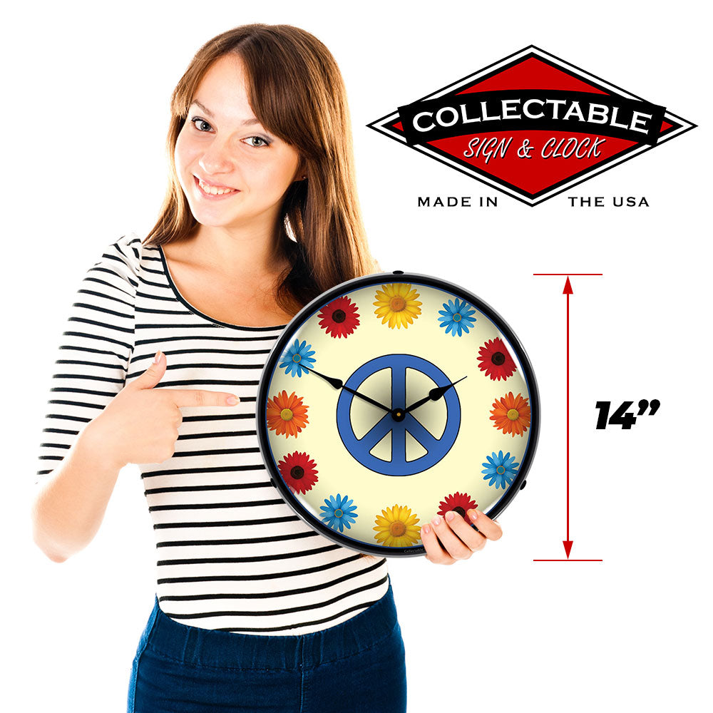 Flower Power Peace Sign 14" LED Wall Clock