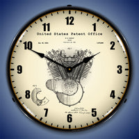 Harley Davidson Engine 1923 Patent 14" LED Wall Clock