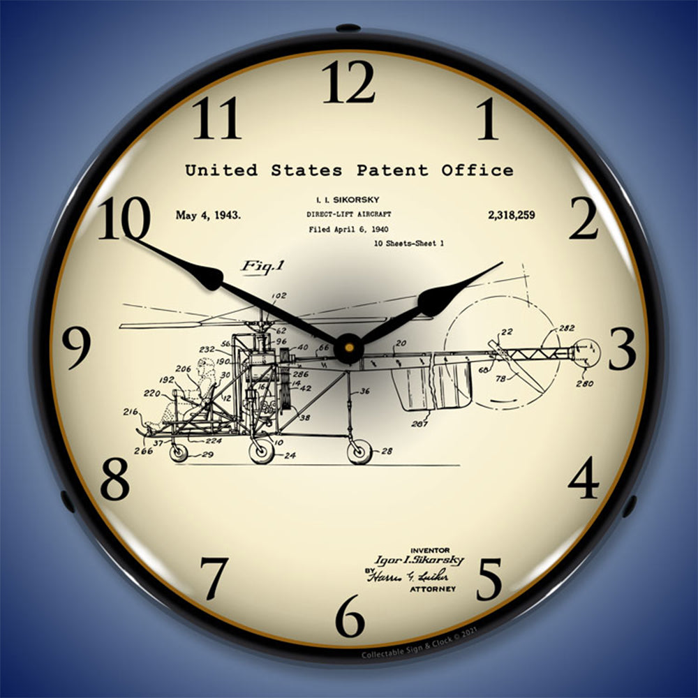 Sikorsky Helicopter 1940 Patent 14" LED Wall Clock