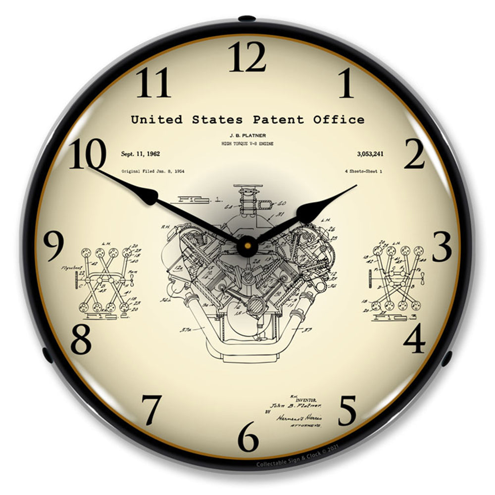 Chrysler Hemi V-8 Engine 1954 Patent 14" LED Wall Clock