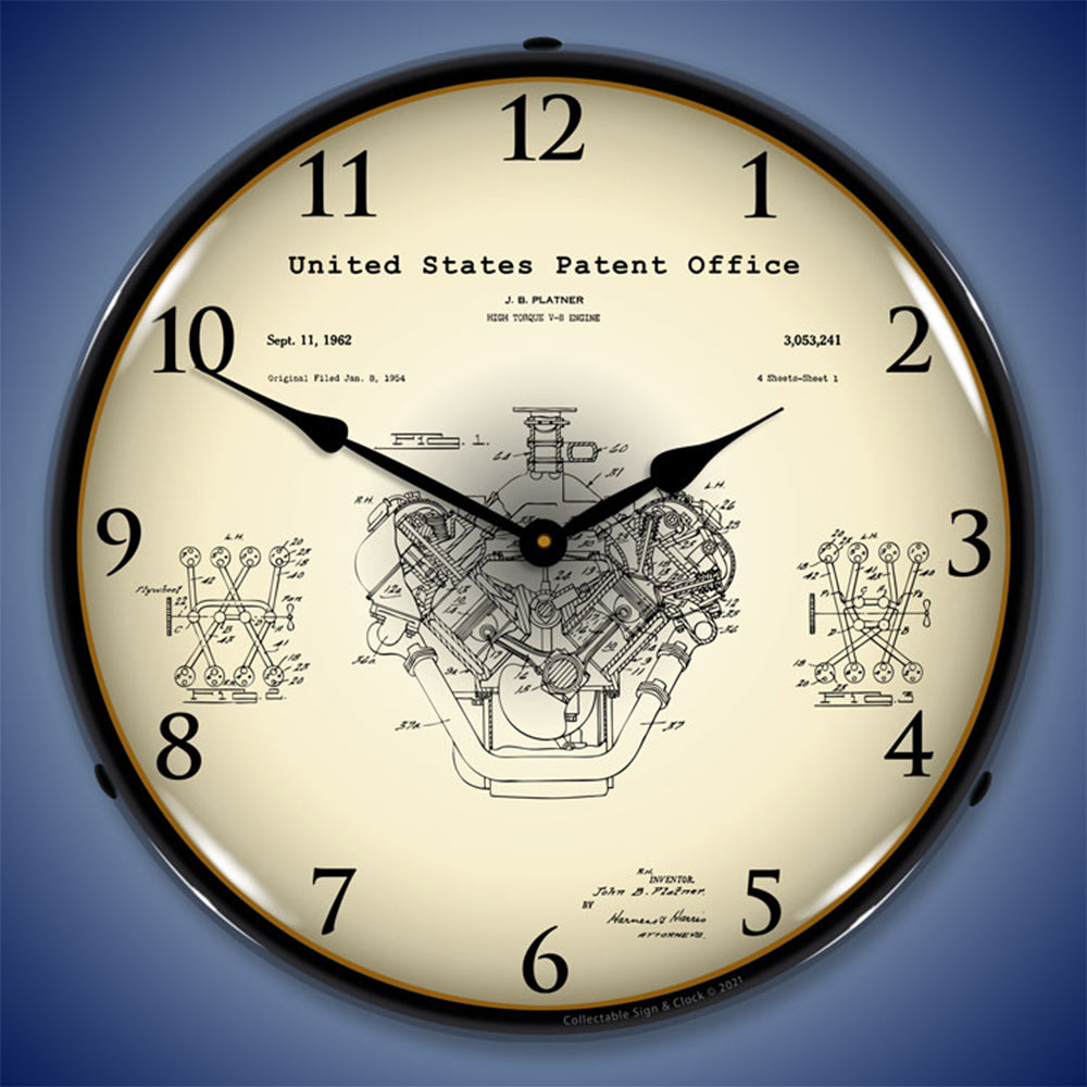Chrysler Hemi V-8 Engine 1954 Patent 14" LED Wall Clock