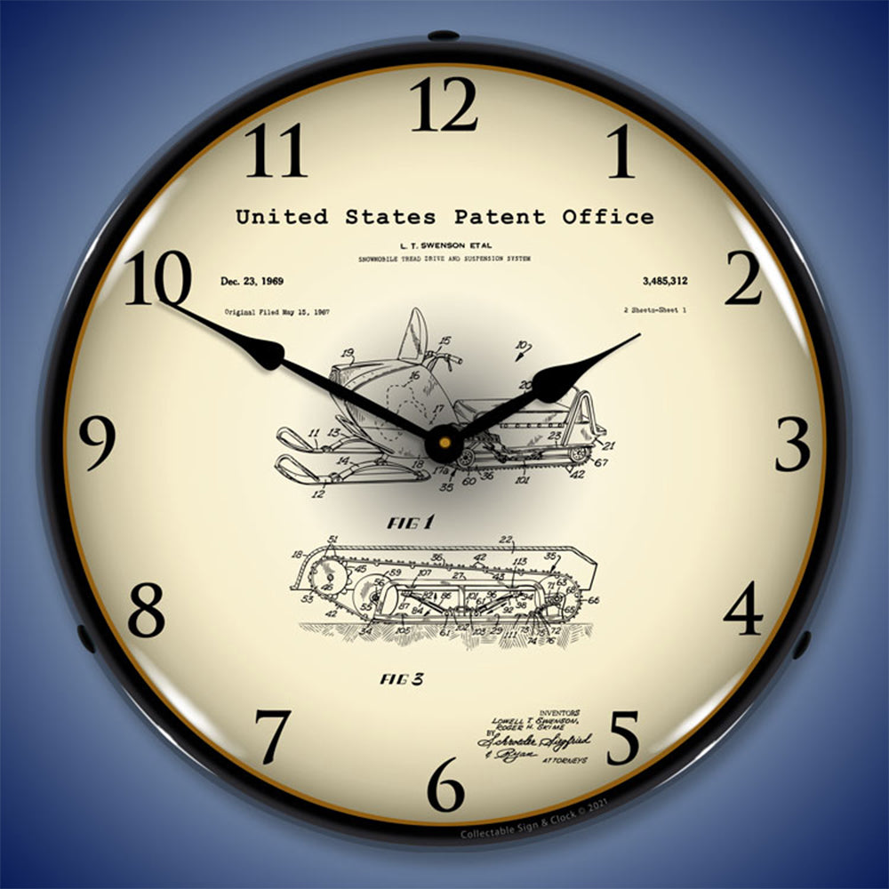 Swenson Snowmobile 1969 Patent 14" LED Wall Clock