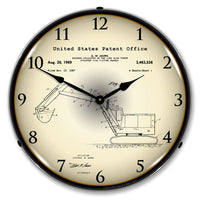 Backhoe Excavator 1969 Patent 14" LED Wall Clock