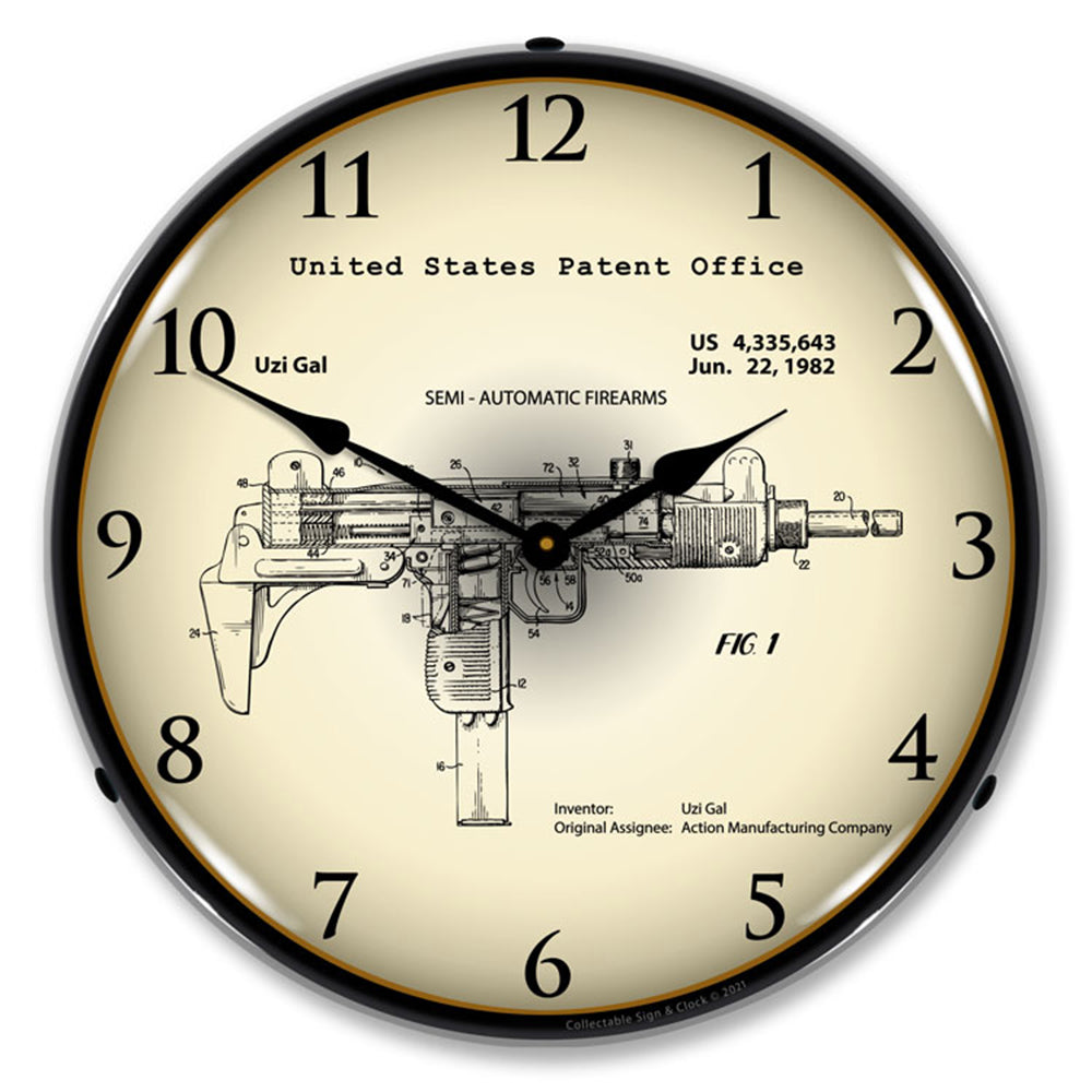 Uzi Submachine Gun 1982 Patent 14" LED Wall Clock