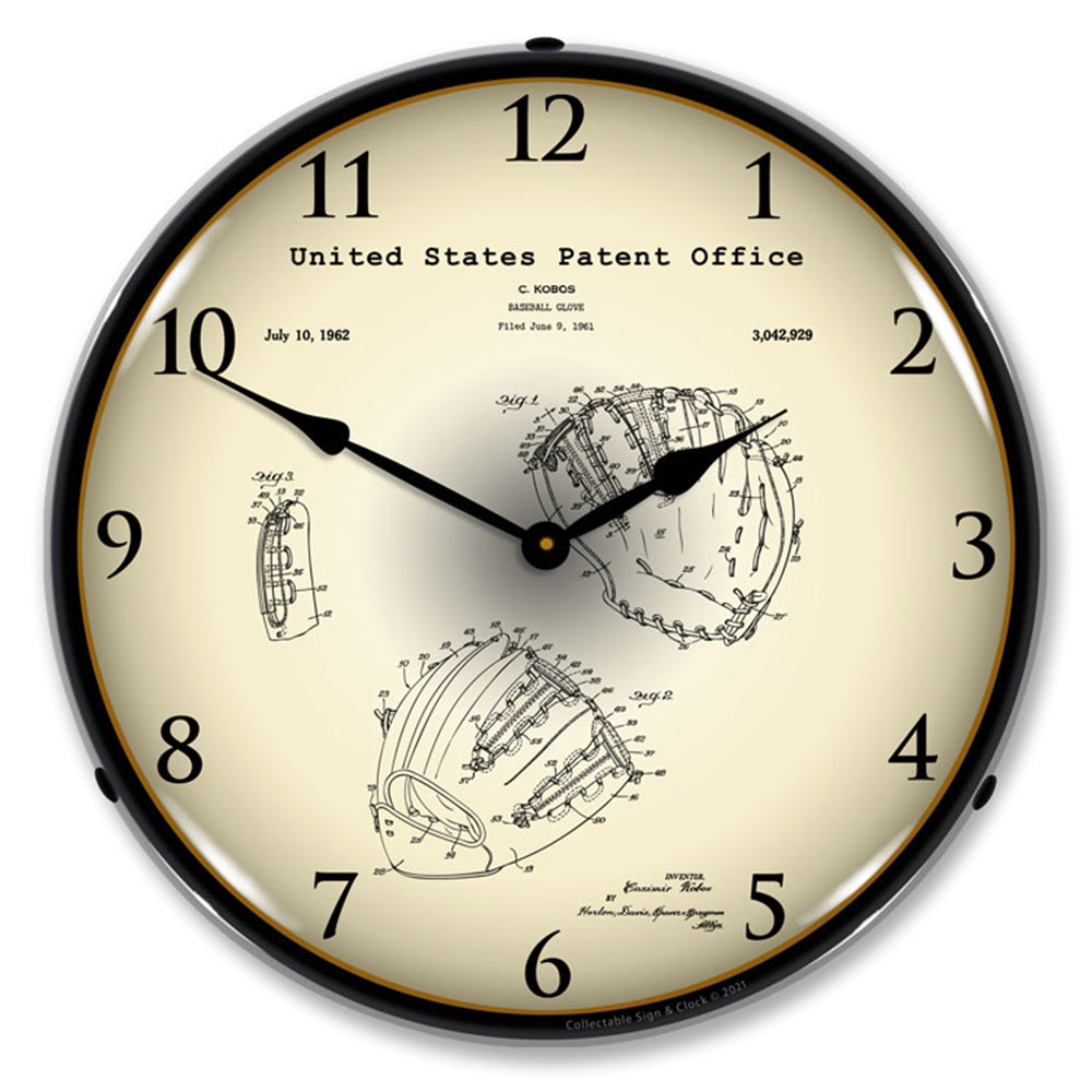 Baseball Glove 1962 Patent 14" LED Wall Clock