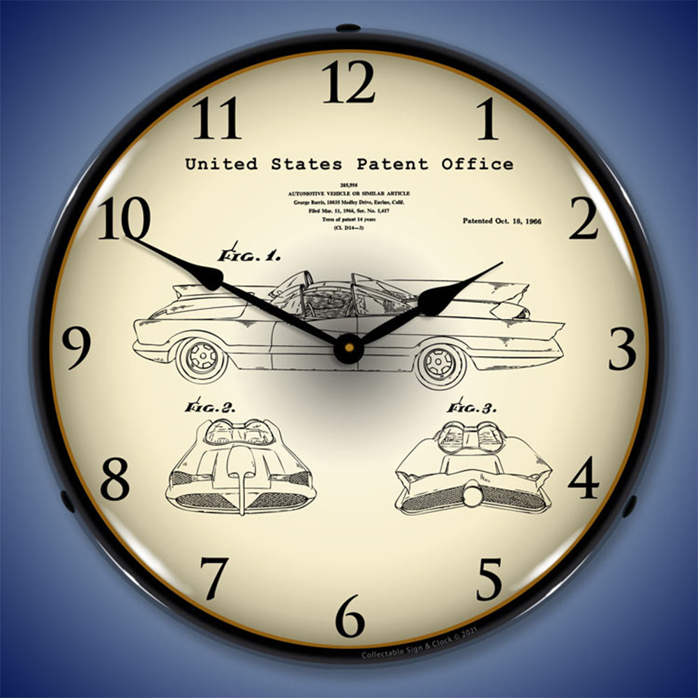 George Barris Batmobile 1966 Patent 14" LED Wall Clock