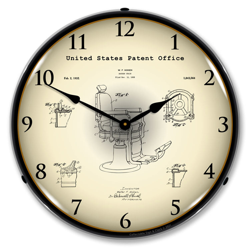 Koken Barber's Chair 1929 Patent 14" LED Wall Clock