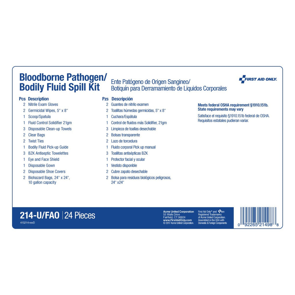 First Aid Only 24-Piece BBP and Bodily Fluid Spill Kit in Plastic Case